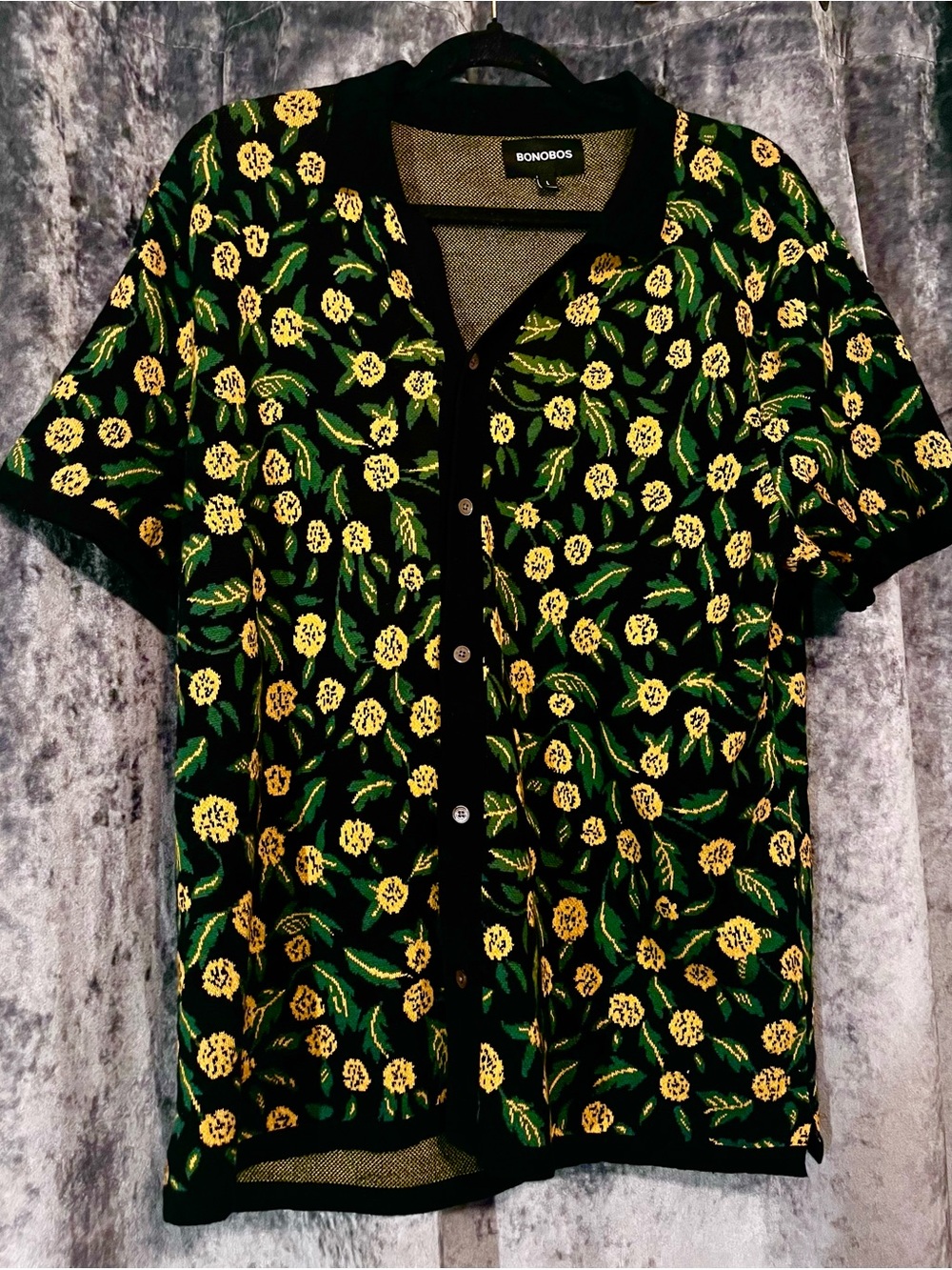 Bonobos Black & Yellow Floral Knit Short-Sleeve Shirt